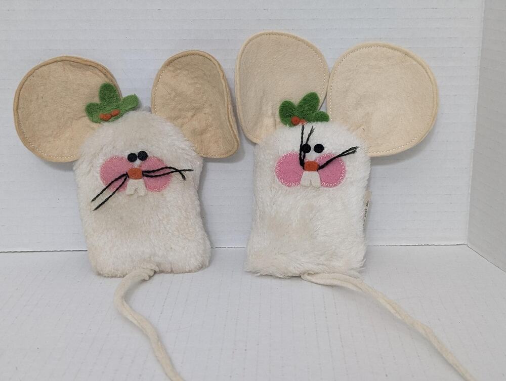 1980s Lot of 2 Vintage Hallmark Christmas Mice Bean Bag Plush With Holly Berries